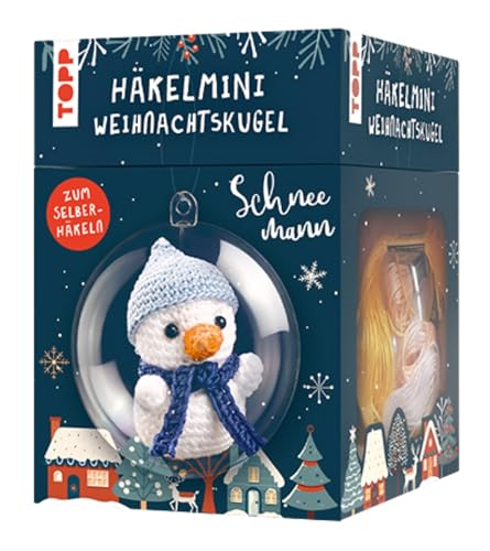 TOPP Häkelmini-Weihnachtskugel Häkelset Schneemann: Anleitung, Garn (100% Baumwolle) in 5 Farben, Häkelnadel (1,5 mm), Kunststoffkugel (7 cm), Füllwatte, Perlen, Glöckchen von TOPP