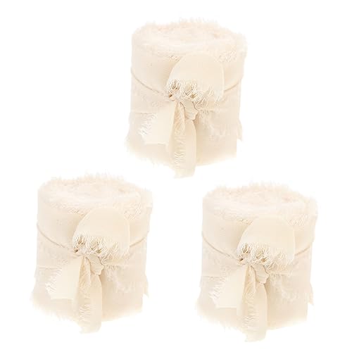 3 Rollen Chiffonband Geschenkbänder Mehrzweckband Rustikales Wickelband Bänder Zum Verpacken Von Geschenken Zubehör Zum Verpacken Von Blumen Bowknot-band Machen Weiß Polyester TOPPERFUN von TOPPERFUN