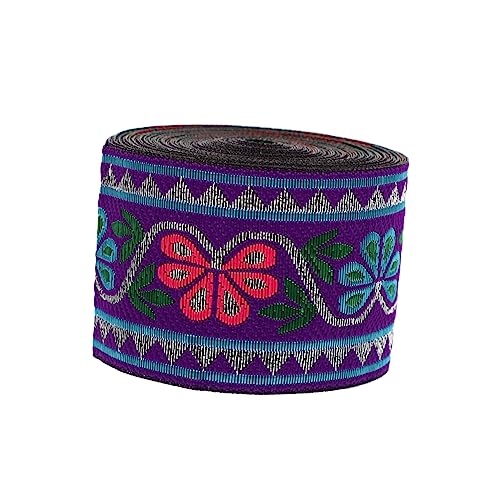 TOPPERFUN 1 Rolle Ethnische Spitze Floral Besticktes Band Dekorative Jacquardbänder Jacquardband Vintage-accessoires Ethno-jacquard-band Diy-gurtband Violett Blumen Polyestergarn Schuhe von TOPPERFUN