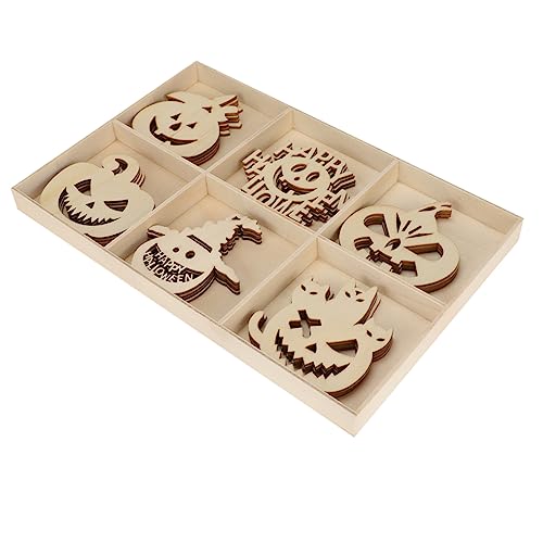 TOPPERFUN 1 Satz 30 Stück Halloween-anhänger Aus Holz Tür Halloween-dekorationspaket Jack-o-laternen Kürbisse Halloween-desktop-dekoration Herbstdeko Kessel Aufkleber Ausschnitte Netz Party von TOPPERFUN