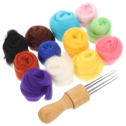 TOPPERFUN 1 Satz Bastelbedarf zum Filzen Handgefertigt Handfilzwerkzeuge Wollfilz Puppen-Nadelfilz-Kits Wolle zum Nadelfilzen selber machen buntes Set aus Filzwolle Nadelfilzzubehör Metall von TOPPERFUN