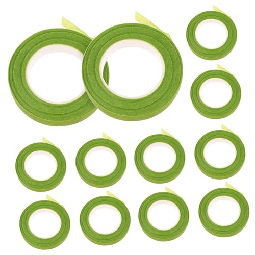 TOPPERFUN 12 Rollen Blumenband verpackungen packwürfel Blumenstrauß-Stiel-Wraps Band stark blumenstecker Bänder Wickelband für Blumenstrauß Klebeband für den Außenbereich Papier Green von TOPPERFUN