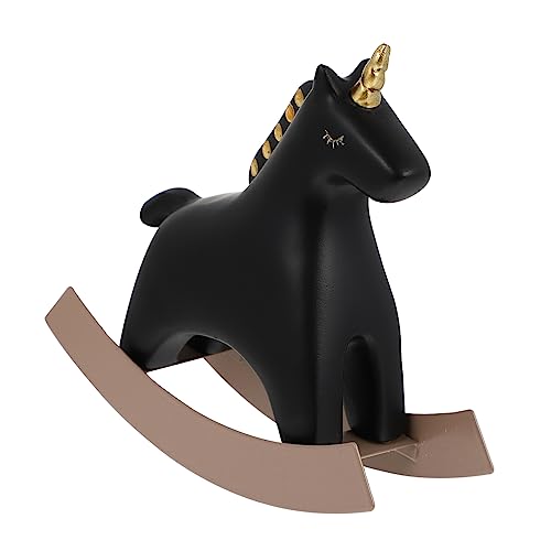 TOPPERFUN 1Stk Schaukelpferd Ornament Miniatur-Pferdespielzeug Schüttelndes Einhorn-Desktop- bürodeko büro Dekoration bastelst Desktop-Schmuck Schüttelnde Einhornverzierung Eisen Black von TOPPERFUN