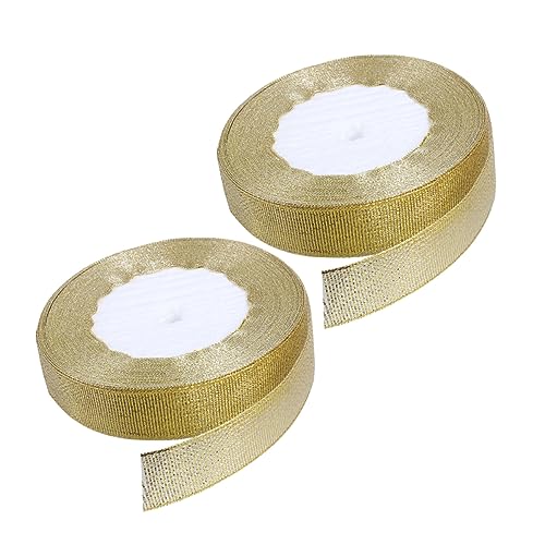 TOPPERFUN 2 Rollen Verpackungsband seidenband ribbon partydeko einschulung Dekorationsmaterial decorum weihnachtsbänder aus draht Sackleinenband Banddekor dekorative Bänder Polyester Golden von TOPPERFUN