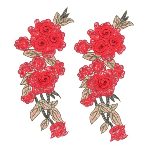 TOPPERFUN 2St Stickapplikation Cartoon-Aufkleber Kostümaufkleber Blumen-DIY-Patch Kleidung 3D-Aufkleber apfelding blumenmuster Blumenstickerei selber machen Patch aufnähen Polyester rot von TOPPERFUN