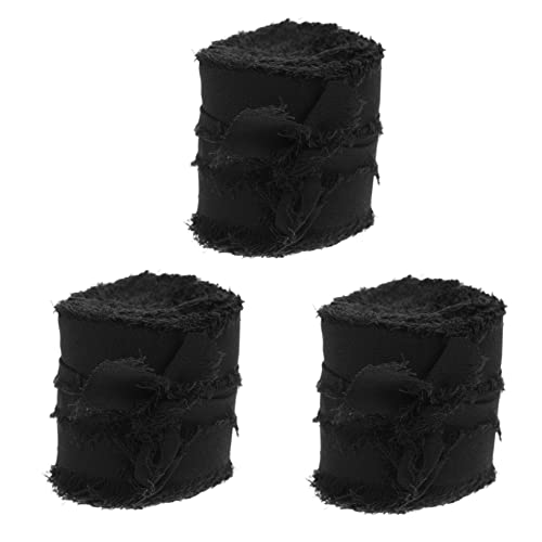 TOPPERFUN 3 Rollen Chiffonband Schleife Handgefertigtes Ausgefranstes Fransenband Weißes Band Cremefarbenes Band Blumensträuße Wickelband Band Für Blumenstrauß Geschenkband Black Polyester von TOPPERFUN