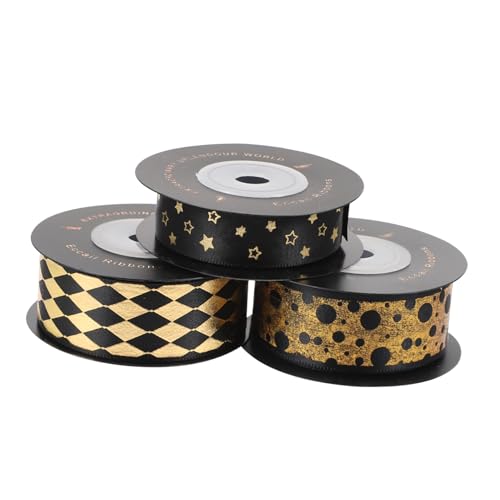 TOPPERFUN 3 Rollen Schwarzes Gold-Verpackungs band haar tapes haar schleife party decoration geschenkpaket Blumenstrauß Dekore Band Verpackungsband schwarzes Band Haarbänder Polyester Black von TOPPERFUN