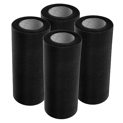 TOPPERFUN 4 Rollen Tüll Stuhlschärpe Schleifenband rote Girlande roter Tüll Organza-Stoff Tüll DIY-Zubehör hochzeitsdeko hochzeitsdeco DIY-Tüllstoff Party-Tüll-Stoff Polyester Black von TOPPERFUN