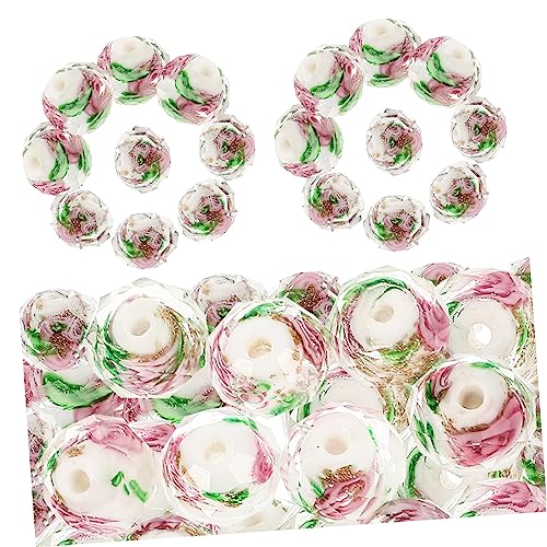 TOPPERFUN 40St Blumenglasperlen Bausätze Schmuckdraht Charme Retro-Washi-Tape Anhänger zum Basteln bunt Reize handmade anhänger pearl necklace handgefertigte Perlen Armbänder DIY Perlen Rosa von TOPPERFUN