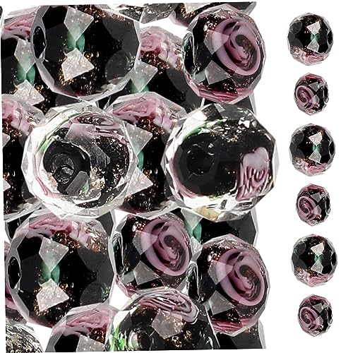 TOPPERFUN 40St Blumenglasperlen gemuse gems schmuck set Perlenarmband wohnungsdeko Schmuckherstellung Perlen-Anhänger farbig azurblaue Steinperlen zum Basteln DIY Schmuck lose Perlen Black von TOPPERFUN