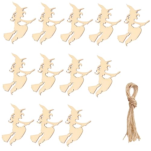 TOPPERFUN 40St Hexenholzspäne holzscheiben halloween party Halloween ornaments halloween accessoires Kunst funkeln handgemachte selber machen DIY Holzanhänger zum Aufhängen Bambus von TOPPERFUN