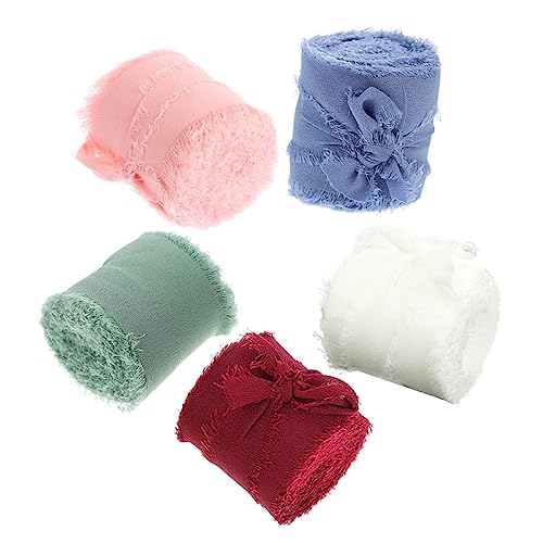 TOPPERFUN 5 Rollen Von Hand Zerrissenes Band Mit Rohen Kanten Drahtband Für Kränze Spitzenbesatz Erröten Band Rotes Band Rosa Schleife Hochzeit Kuchen Sackleinenband Stifte Polyester von TOPPERFUN