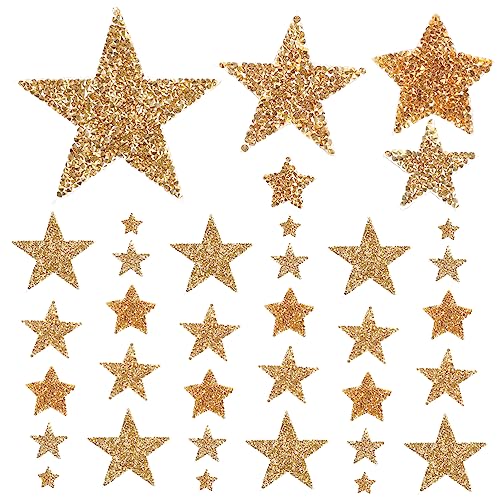 TOPPERFUN 50 Stück Stoffaufkleber Mit Fünfzackigen Sternen Glitzernde Kleiderflicken Dekorative Sternflecken Glitzernde Sterne-patches Bestickte Kleidungsflecken Aufnäher Strasssteine Golden von TOPPERFUN