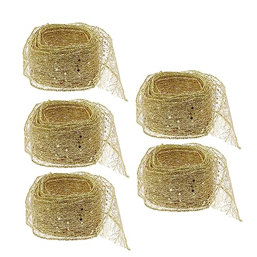 TOPPERFUN 5St Weihnachtsband ribbon stoffband weihnachten geschenkpaket weihnachtsdekoration Weihnachtsnetzband Samtband Cintas funkelnde Netzbänder Urlaub Weihnachtsschmuck Schleife Golden von TOPPERFUN