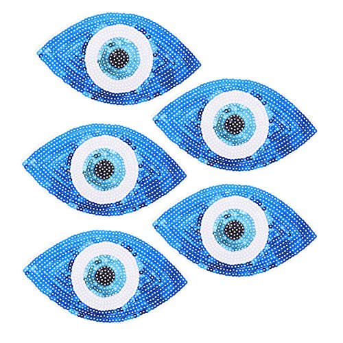 TOPPERFUN 5st Zubehör Für Augenbekleidung Paillettenaufnäher Für Bekleidung Blatt Pailletten Böse Augen Diy Stoffaufkleber Stickerei Gesticktes Patch-abzeichen Gesticktes Nähen Pp Blue von TOPPERFUN