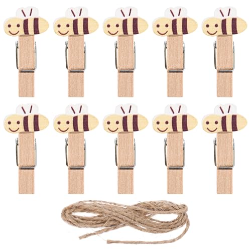 TOPPERFUN 60Pcs Holztüchte Holz Cartoon Bienenfutter Clips Handgefertigte Snack -Clips Foto -Clips Mit Seil Zum Hängen Von Kleidung Fotos Im Freien Im Freien von TOPPERFUN