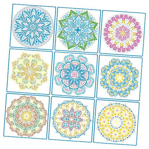 TOPPERFUN 9 Blätter Wand-spray-malvorlage Mandala-vorlagen Wandmalerei Vorlage Fliesenschnitt Malvorlage Mandala-schablonen Möbelschablonen Aus Stoff Wand-mandala-schablone Das Haustier Weiß von TOPPERFUN