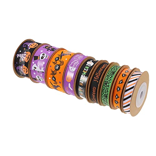 TOPPERFUN 9 Rollen Verpackungsband Geschenkband Juteband bedrucktes Band Stifte Band zum Basteln halloween theme halloween band süßigkeiten süssigkeiten Partyband Halloween-Zubehör Polyester von TOPPERFUN