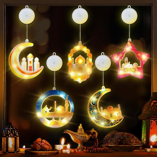 5 Stück Ramadan Dekoration Lichter,Eid Mubarak Ramadan Dekoration Lampe,Ramadan Lampe,LED Muslim Ramadan Lichter,Ramadan Deko LED mit Saugnäpfe, Eid Mubarak Licht LED für Ramadan Deko Party Geschenke von TOPRUNYI