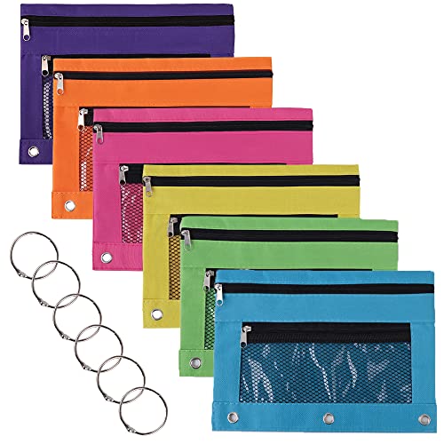 TOPTIE 6 Stück 3 Ringe Binder Pouch, Ringbuch Federmäppchen Binder Dokumententasche mit Reißverschluss von TopTie