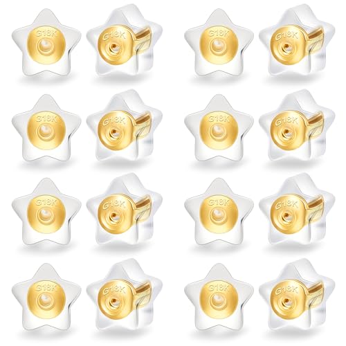 18 Karat Gold, sichere Ohrring-Verschlüsse für Ohrstecker, Stern-Silikon-Ohrring-Verschlüsse, Ersatz für Ohrstecker/hängende Ohren, keine Reizung, hypoallergene Ohrring-Verschlüsse für Erwachsene von TOPUSSESS