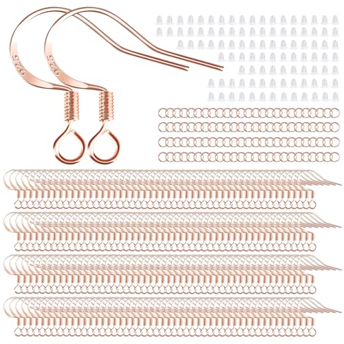 Ohrringhaken mit 925er-Sterlingsilber beschichtet, hypoallergene Ohrdraht, Fischhaken mit 100 Silikon-Ohrring-Verschlüssen und Biegeringen, Ohrringfinden für DIY-Schmuckherstellung, 200 Stück/100 Paar von TOPUSSESS