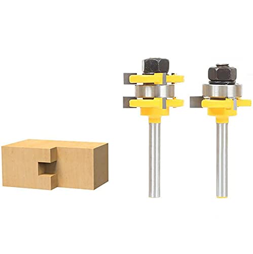 TOPWAY 2 Stück 6,35 mm Schaft Groove und Tongue Zunge und Nut Set Router Bit Set, Oberfräse Fräser Holzbearbeitung Scheibennutfräser Holzschneider für Graviermaschine Trimmmaschine von TOPWAY