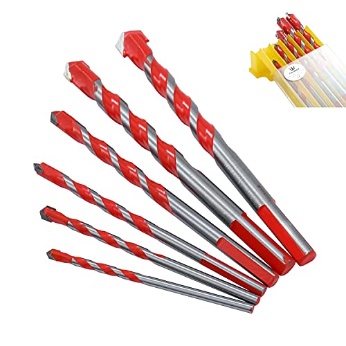 TOPWAY Bohrer Set 6 Stück, 4-12mm Hartmetallbestückte Mehrzweckbohrer für Glaskeramik Metall Stahl Holzblock Ziegel Fliesen Kunststoff 121700 von TOPWAY