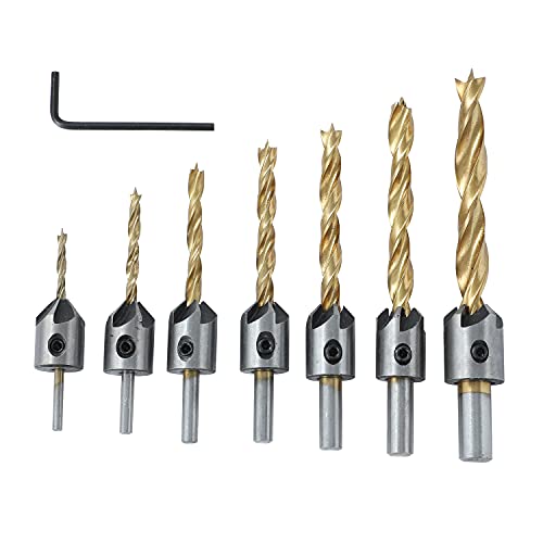 TOPWAY Senker Bohrer Set 8 Stück, 3-10mm Senkerbohrer für Holz, Dreizackiger High-Speed-Kohlenstoffstahl-Bohrer Kegelsenker mit L-Schlüssel zum Holz Bohren Holzbearbeitung 131301 von TOPWAY