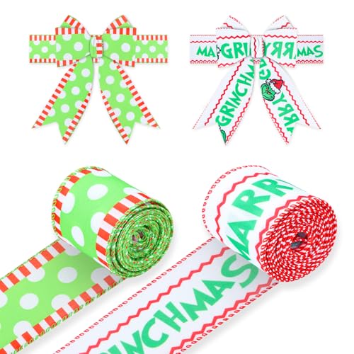 TOPWAYS 2 Rollen Weihnachtsband, DIY Weihnachten Drahtrand Bänder Weihnachten Vintage verdrahtet Juteband Weihnachtsbaum Band für DIY Kränze Verpackung Handwerk Dekoration (B) von TOPWAYS