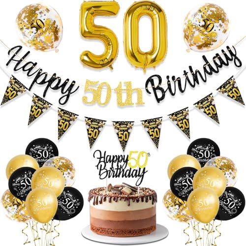 TOPWAYS Deko 30 Geburtstag Mann Frauen, Schwarz Gold Geburtstagsdeko 30. Geburtstag Mann Frau Luftballons 30 Geburtstag Happy 30th Birthday Banner für 30 Geburtstag Männer Frau Deko (50 geburtstag) von TOPWAYS