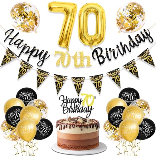 TOPWAYS Deko 30 Geburtstag Mann Frauen, Schwarz Gold Geburtstagsdeko 30. Geburtstag Mann Frau Luftballons 30 Geburtstag Happy 30th Birthday Banner für 30 Geburtstag Männer Frau Deko (70 geburtstag) von TOPWAYS