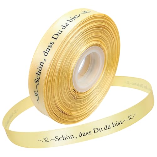 TOPWAYS Satinband Geschenkband, 36Meter 'Schön, dass Du da bist' Geschenkband Breit Schleifenband Hochzeit Satinband Bänder für Taufe Geburtstag Hochzeit Deko Geschenkverpackung (Gold, 20mm) von TOPWAYS