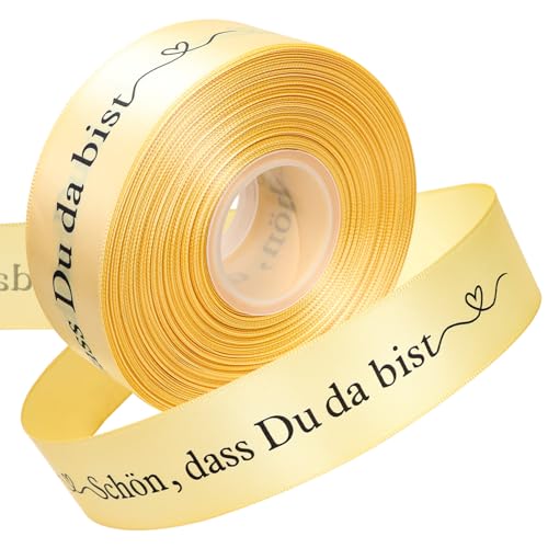 TOPWAYS Satinband Geschenkband, 36Meter 'Schön, dass Du da bist' Geschenkband Breit Schleifenband Hochzeit Satinband Bänder für Taufe Geburtstag Hochzeit Deko Geschenkverpackung (Gold, 40mm) von TOPWAYS