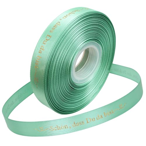 TOPWAYS Satinband Geschenkband, 36Meter 'Schön, dass Du da bist' Geschenkband Breit Schleifenband Hochzeit Satinband Bänder für Taufe Geburtstag Hochzeit Deko Geschenkverpackung (Grün, 20mm) von TOPWAYS