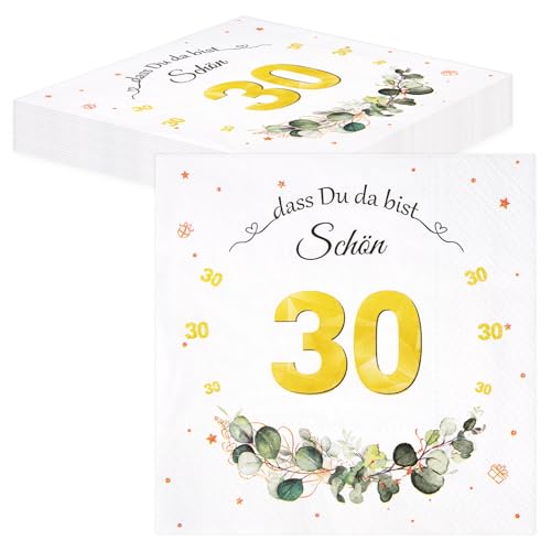 TOPWAYS Servietten 30 Geburtstag Mann Frau, Tischdeko Geburtstag Servietten Eukalyptus Papierservietten Anniversary Deko 30 Geburtstag Frau Mann Servietten Geburtstag 40pcs (Servietten 30. geburtstag) von TOPWAYS