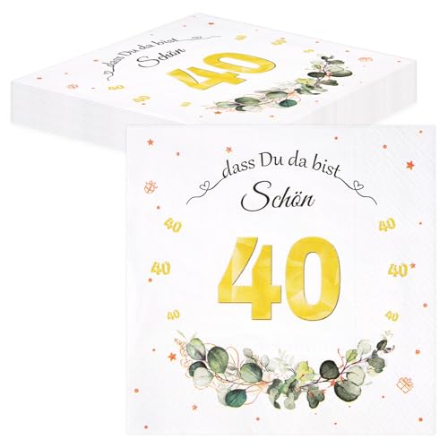 TOPWAYS Servietten 40 Geburtstag Mann Frau, Tischdeko Geburtstag Servietten Eukalyptus Papierservietten Anniversary Deko 40 Geburtstag Frau Mann Servietten Geburtstag 40pcs (Servietten 40. geburtstag) von TOPWAYS