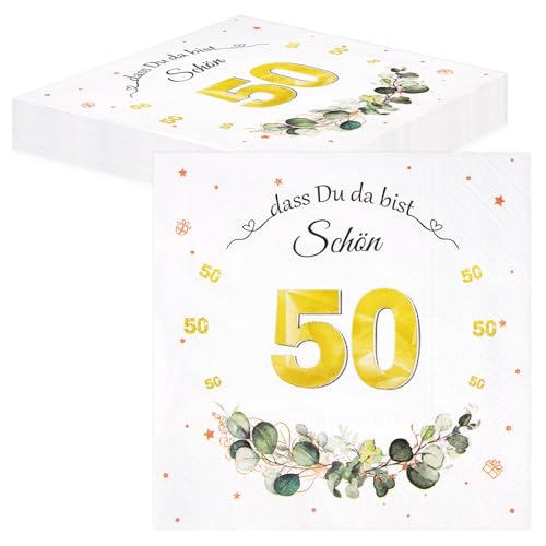 TOPWAYS Servietten 50 Geburtstag Mann Frau, Tischdeko Geburtstag Servietten Eukalyptus Papierservietten Anniversary Deko 50 Geburtstag Frau Mann Servietten Geburtstag 40pcs (Servietten 50. geburtstag) von TOPWAYS