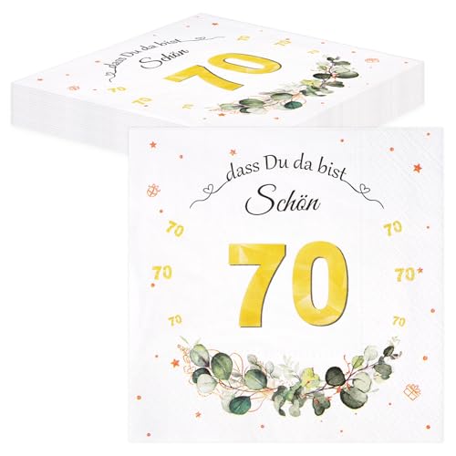 TOPWAYS Servietten 70 Geburtstag Mann Frau, Tischdeko Geburtstag Servietten Eukalyptus Papierservietten Anniversary Deko 70 Geburtstag Frau Mann Servietten Geburtstag 40pcs (Servietten 70. geburtstag) von TOPWAYS