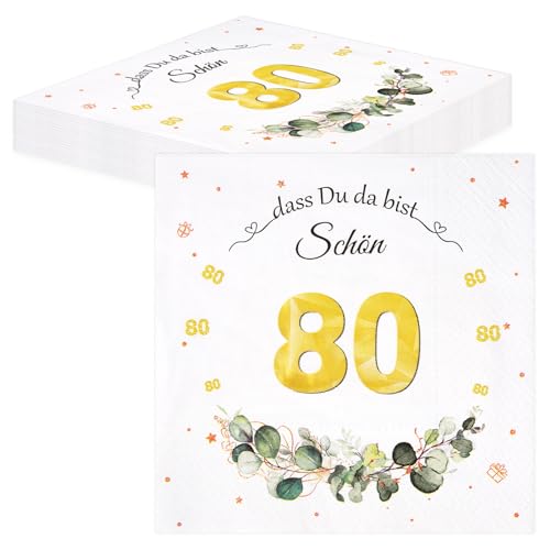 TOPWAYS Servietten 80 Geburtstag Mann Frau, Tischdeko Geburtstag Servietten Eukalyptus Papierservietten Anniversary Deko 80 Geburtstag Frau Mann Servietten Geburtstag 40pcs (Servietten 80. geburtstag) von TOPWAYS