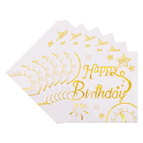 TOPWAYS Servietten Geburtstag, Happy Birthday Papier Servietten Geburtstagsdeko Servietten Tischdeko Geburtstag Napkin für Mädchen Junge Mann Frau Geburtstag Deko 40Stück (Servietten Weiß Gold T) von TOPWAYS