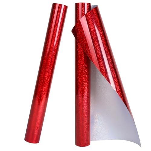 TORC Red Holographic HTV Heat Transfer Vinyl Roll of 2 (12"x5ft Per Rolle), Metallic Iron on Transfer for Cricut T-Shirts von TORC