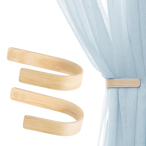 Selbstklebend Vorhang Raffhalter aus Holz - Set mit 2 Modernen Beige Raffhalter für Gardinen, Gardinenhalter Wand, Gardinenraffer, Gardinen Halterung, Holzvorhang-Rückzug Haken, Heimdekoration von TOROS STORE