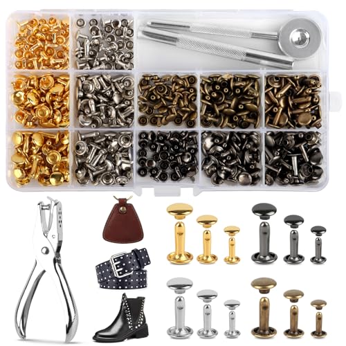Leder Nieten Set, 180 Stück Metallniete Doppelkappe mit Nietenzange und Lochzange Hohlnieten 12mm 8mm 6mm Nieten für Leder Nieten und Kleidung, mit 3 Werkzeug für DIY Lederhandwerk Kleidung Dekoration Leder Nieten Set, 180 Stück Metallniete Doppelkappe mit Nietenzange und Lochzange Hohlnieten 12mm 8mm 6mm Nieten für Leder Nieten und Kleidung, mit 3 Werkzeug für DIY Lederhandwerk Kleidung Dekoration von TOSAVGA