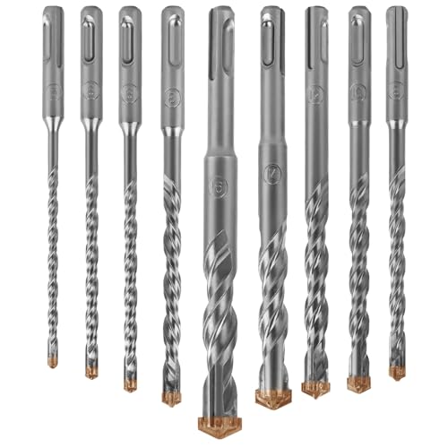 TOSAVGA SDS Plus Bohrer Set, 9 Stück Profi Betonbohrer Set Hammerbohrer Set mit 4 Schneiden, 5/6/6/8/8/10/12/14/16 x 160mm Steinbohrer Set, Bohrer Set für Beton Stein Holz Ziegel Keramikfliesen von TOSAVGA