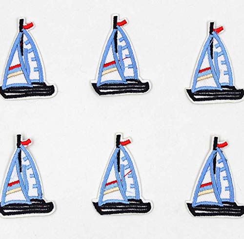 10 Stücke Cartoon Segelboot Patches Bestickt Eisen-on Appliced ??kids Kleidung Taschen Schuhe Aufkleber Patchwork von TOSSPER