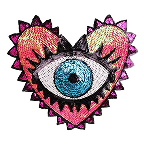 TOSSPER 1pc Sequin Herz Evil Eyes Patches, Garment-Patch Annähen Für Kleidung-Shirt-Jeans-DIY von TOSSPER