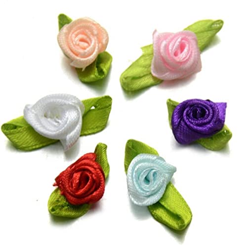 TOSSPER 100 Pcs Mini Satin Band Rose Blumen Nähen Bastelbandkleider Hochzeitsdekoration von TOSSPER