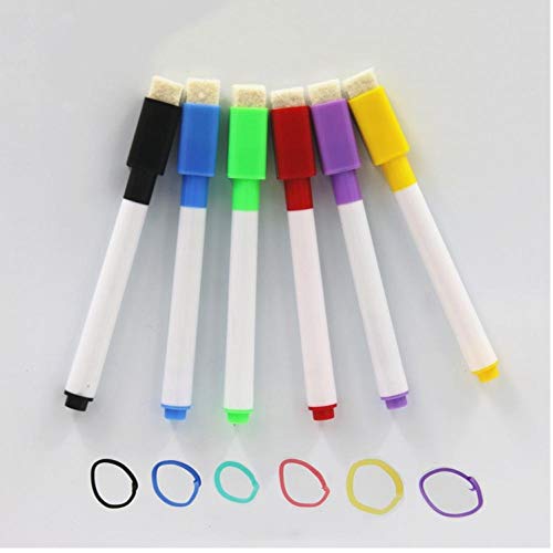 TOSSPER 6 Stücke Whiteboard Marker Stifte White Board Dry-löschmarker Fine Nib Pen Radiergummi Gummi Schulbüro Schreibvorräte von TOSSPER