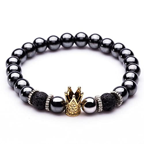 TOSSPER Charme Naturstein Armbänder Hohe Qualität Goldene & Black Crown Humbbells Herren Armbänder Hematite Perlen Armband Für Frauen Männer von TOSSPER